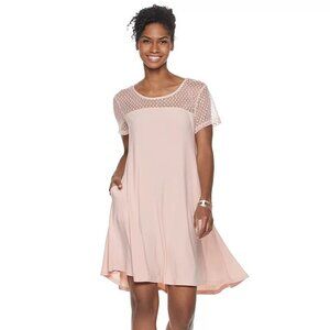 Blush Nina Leonard Sheer Dot Mesh Swing Dress NWOT